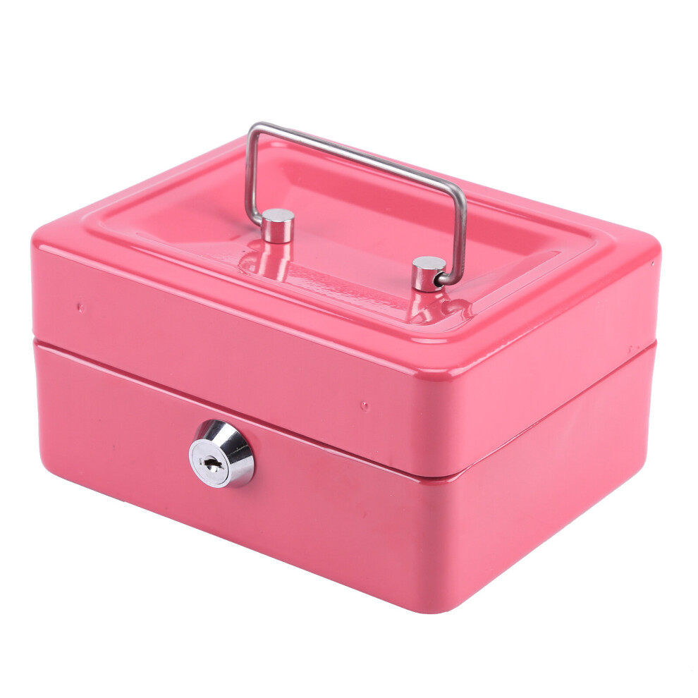 (Pink) Key Lock Tin Safe Lockable Small Money Box