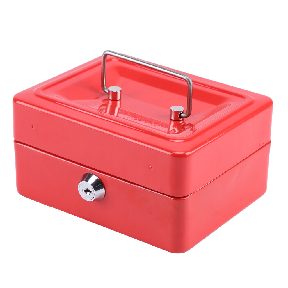 (Red) Key Lock Tin Safe Lockable Small Money Box Red
