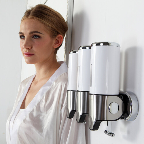 (White) Soap Shampoo Dispenser 3 Bottles 1500ML 1