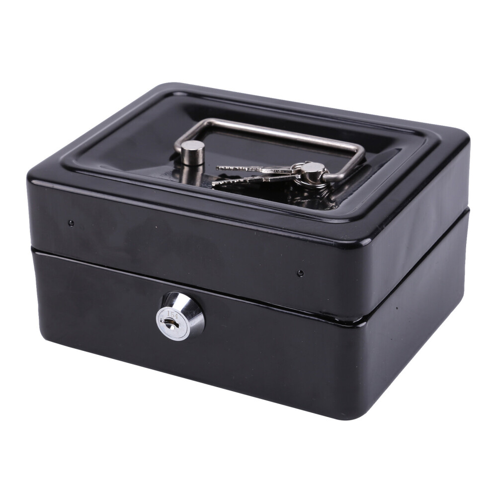 (Black) Key Lock Tin Safe Lockable Small Money Box 613310361787