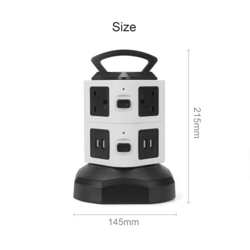 Surge Protected Tower Extension Lead Socket Plug Adapter 4 USB Port UK 2