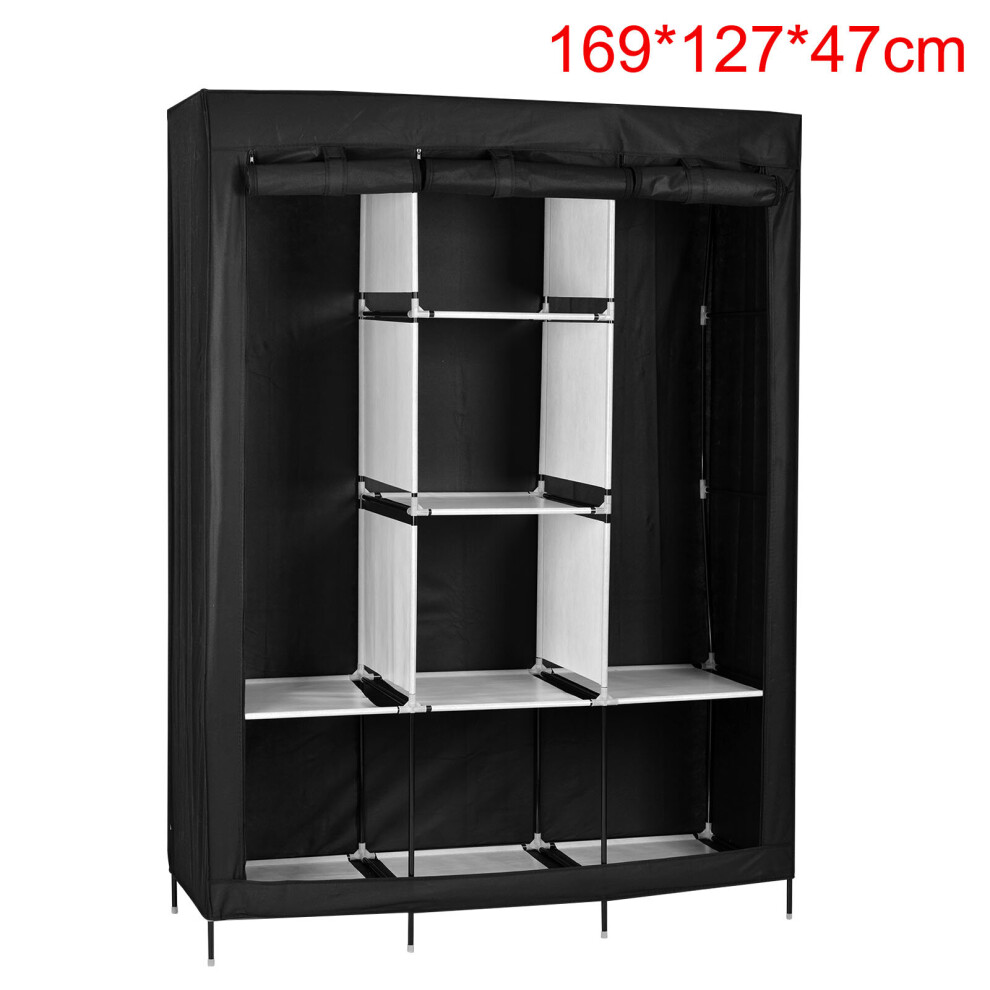 Cream 6-Section Foldable Hanging Wardrobe Cabinet with Rail Shelves – No Tools, Breathable Non-Woven Fabric, MDF Top