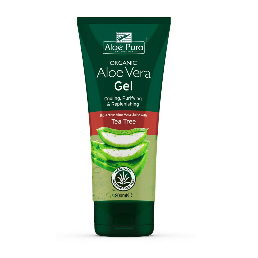 2 X Aloe Pura Organic Aloe Vera Gel with Antiseptic Tea Tree Oil - 200ml