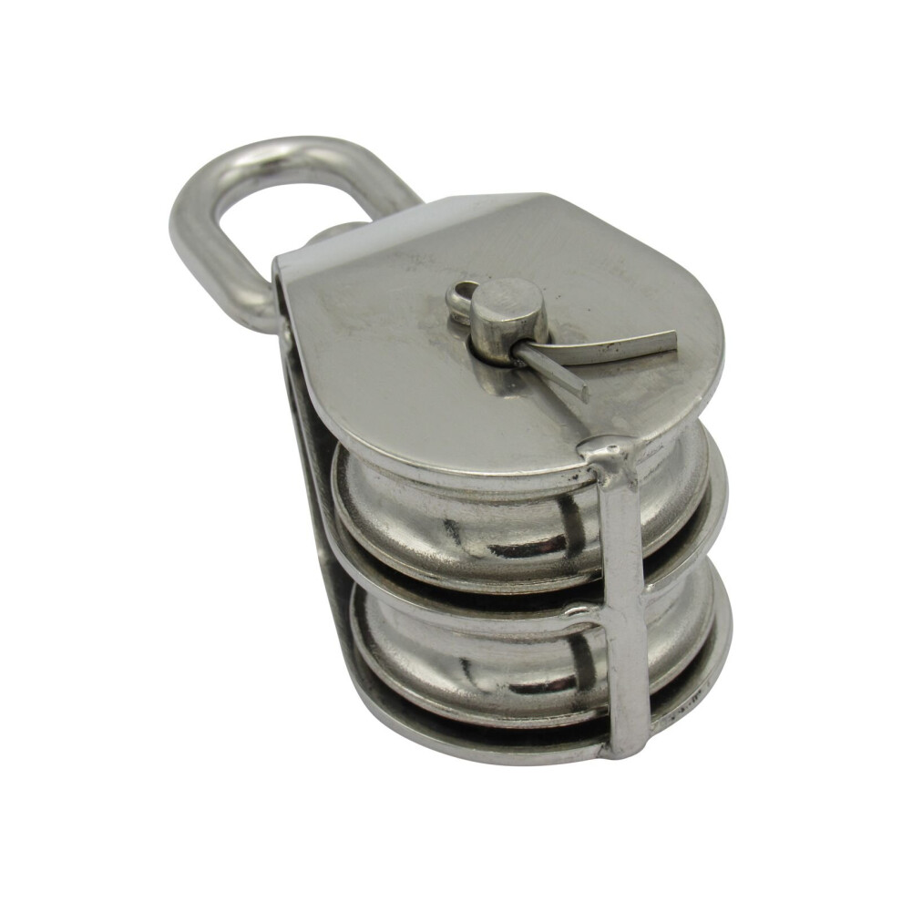 Stainless Steel Double Pulley Block 32MM (Wheel Swivel Eye Rope)