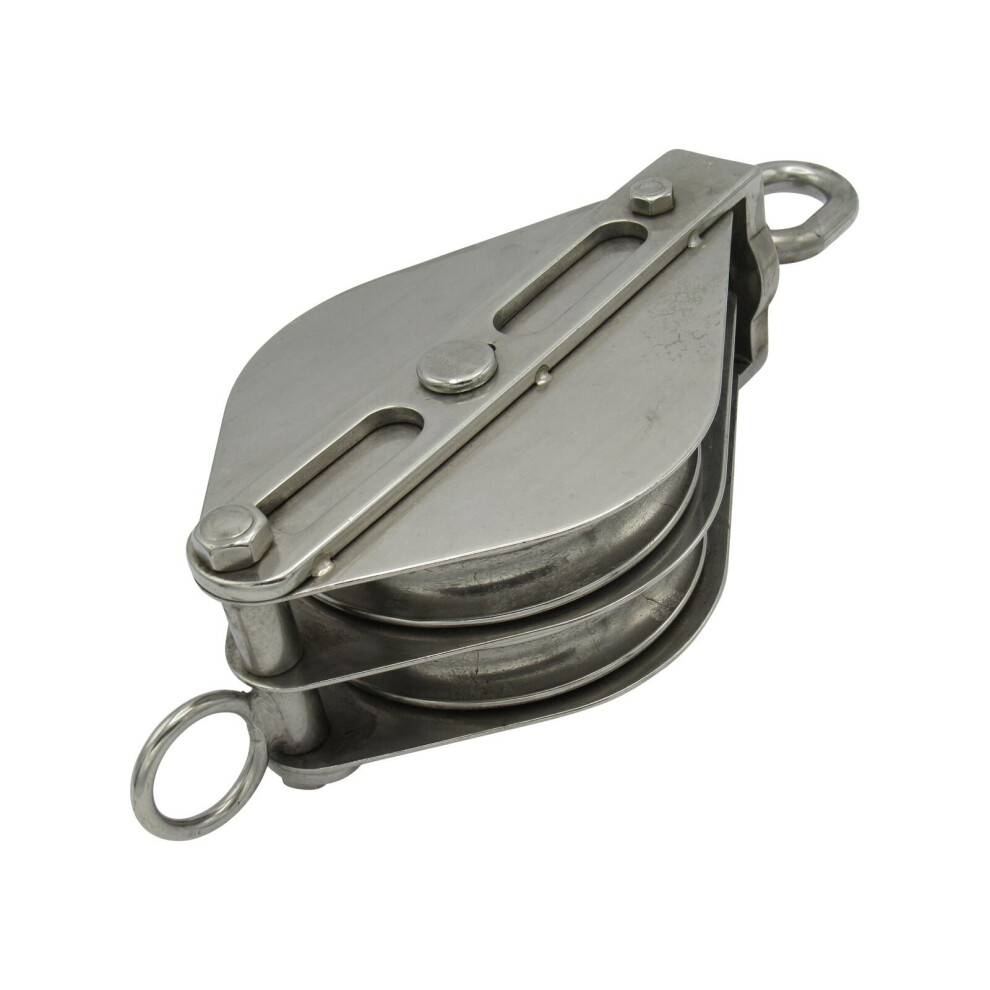 Securefix Direct Stainless Steel Double Pulley Block 125Mm (Wheel Swivel Eye Rope)