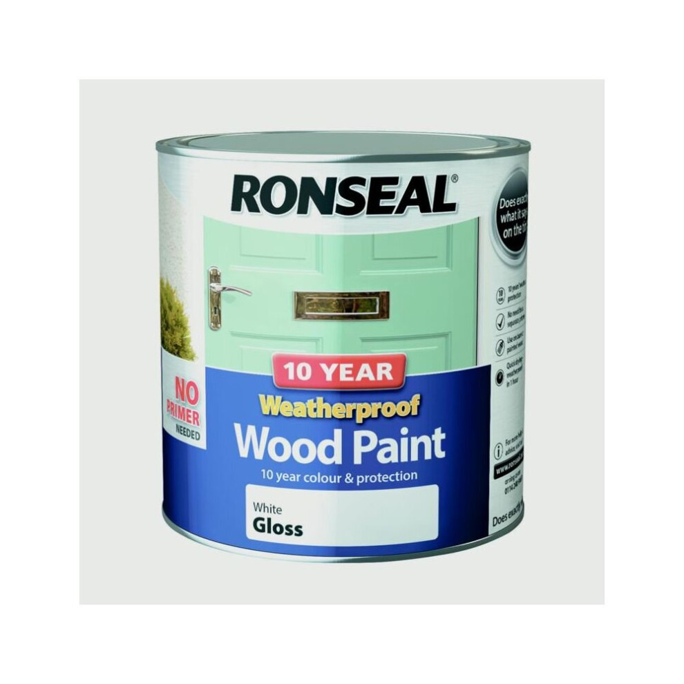 10 Year Weatherproof Gloss Wood Paint, 2.5l White, 2.5l White, By Ronseal