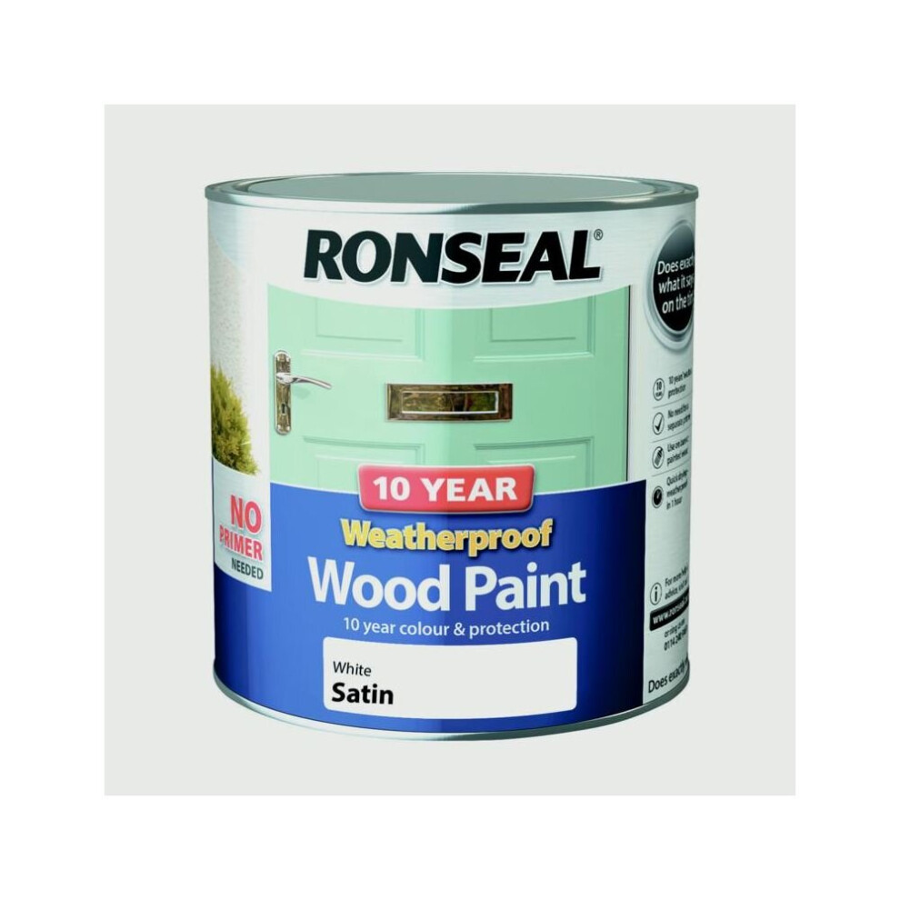 10 Year Weatherproof Satin Wood Paint, 2.5l White, 2.5l White, By Ronseal