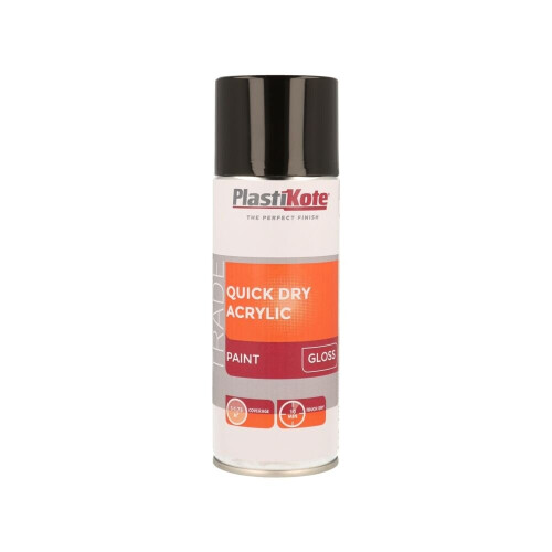 PlastiKote Quick Dry Acrylic Spray 400ml, Black Gloss, By Plastikote