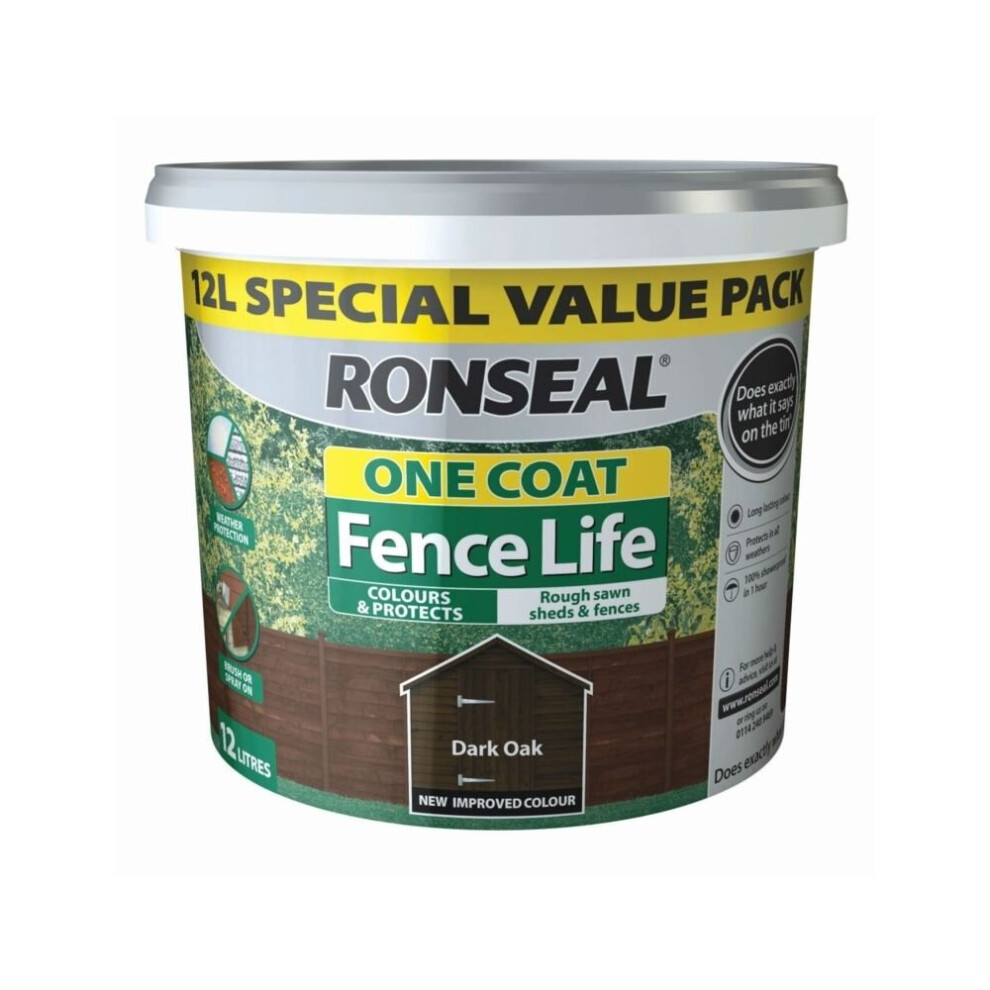 One Coat Fence Life 12l, Medium Oak, By Ronseal