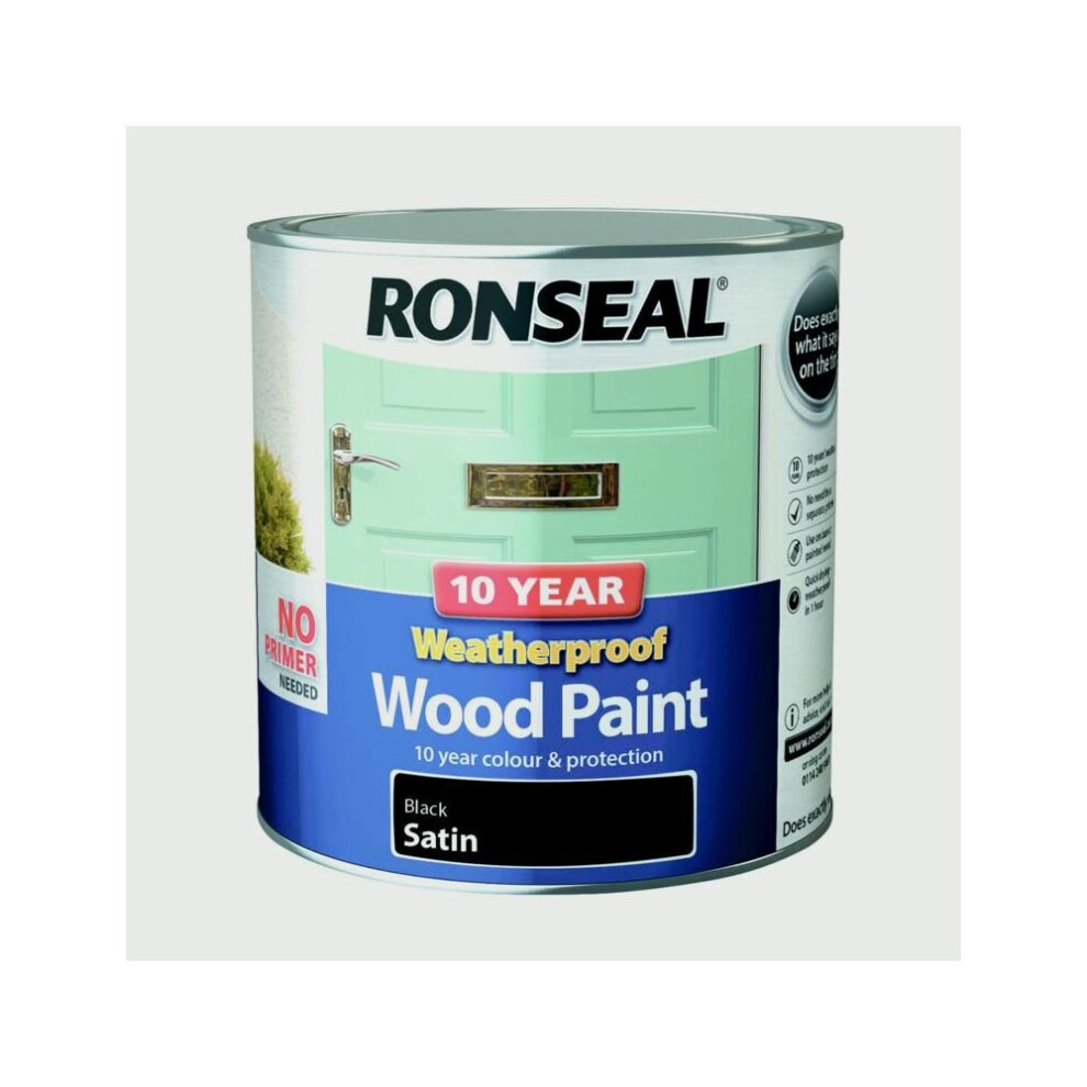 10 Year Weatherproof Satin Wood Paint, 2.5l Black, 2.5l Black, By Ronseal