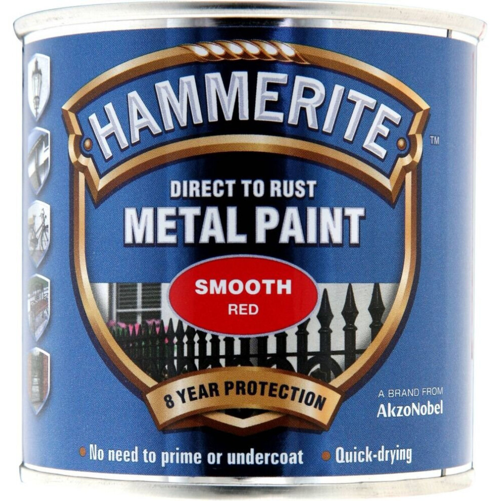 Metal Paint Smooth 250ml, Red, Red, By Hammerite