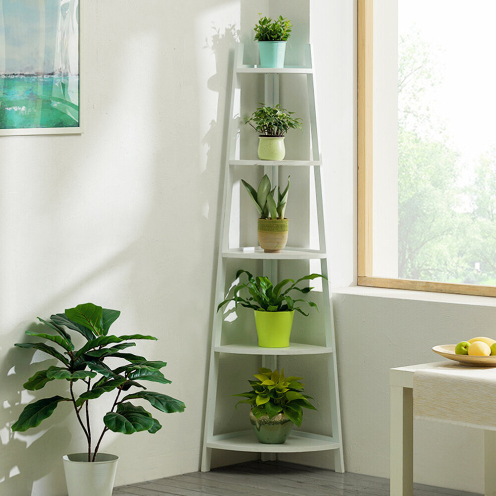 Living And Home 5-Tier Modern Corner Ladder Shelf Plant Stand