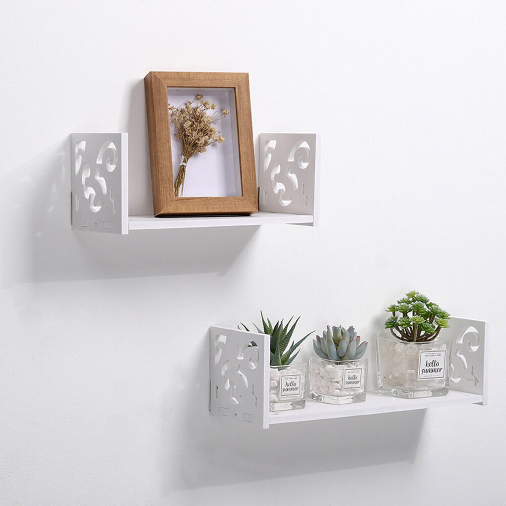 Set of 2 U Shaped Floating Shelves Wall Mounted Storage Room Display Shelf Unit