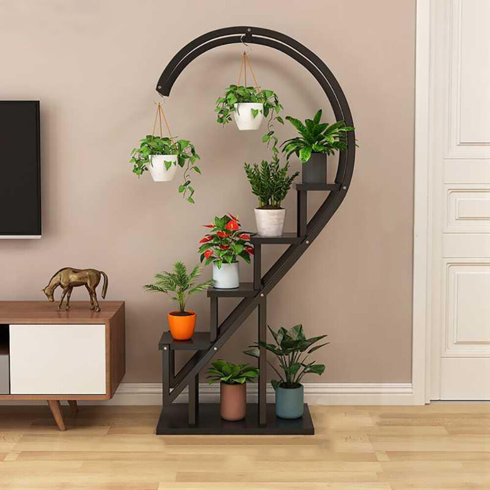 (Black) Heart Style Plant Pot Stand Flowerpot Shelf Sturdy Display Wedding Garden Decor