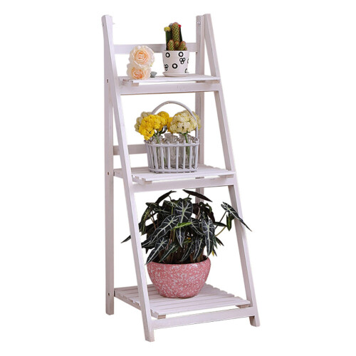 Living And Home Wooden Foldable Ladder Bookshelf Plant Stand Storage Rack 2