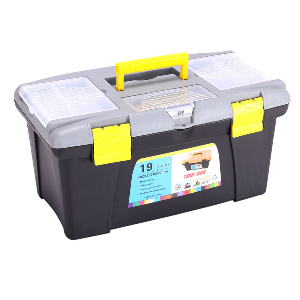 (19 inch) Plastic Tool Storage Box Organizer Lockable Case Removable Tray