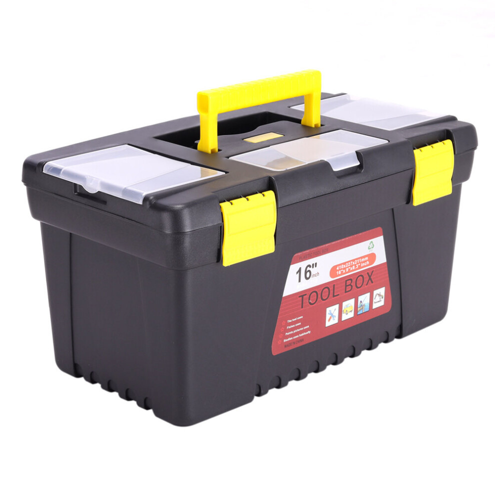 (16 inch) Plastic Tool Storage Box Organizer Lockable Case Removable Tray
