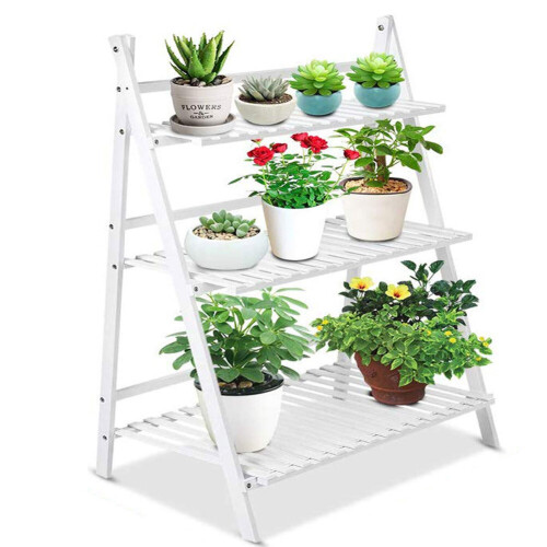 Living And Home (White) 3 Tier Folding Plant Pot Stand Display Step Ladder Shelf 2