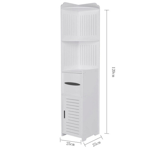 Living And Home Modern Bathroom Corner Cabinet Floor Standing Storage Tall Cupboard White 1