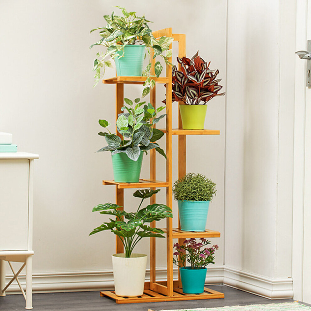 (Wood Color) 5 Tier Wooden Plant Stand Pot Holder Display Shelf