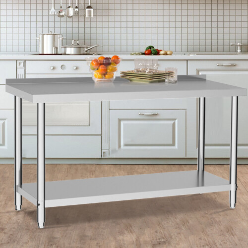 Living And Home Stainless Steel Working Table with Back Panel 60x60x80cm 2