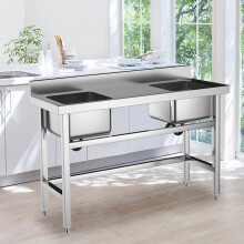 2 Compartment Commercial Floorstanding Stainless Steel Kitchen Sink with Drinboard 130 cm
