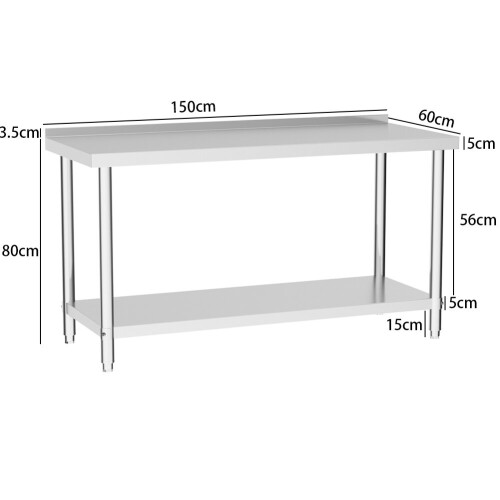 Living And Home Kitchen Work Table with Backsplash 150x60x80 cm Stainless Steel 1