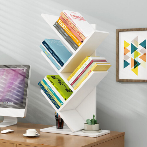 Living And Home (White, 5 Tier) Freestanding Tree Bookshelf Wood Display Shelf Organiser 1