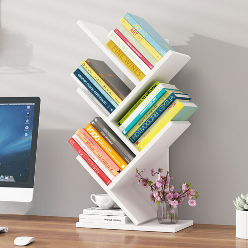 Living And Home (White, 5 Tier) Freestanding Tree Bookshelf Wood Display Shelf Organiser