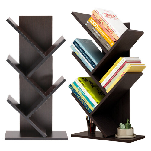 Living And Home (Black Walnut, 5 Tier) Freestanding Tree Bookshelf Wood Display Shelf Organiser 1