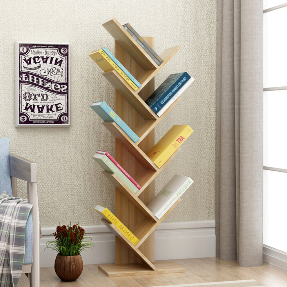 (Wood, 9 Tier) Freestanding Tree Bookshelf Wood Display Shelf Organiser