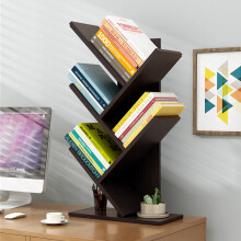 (Black Walnut, 5 Tier) Freestanding Tree Bookshelf Wood Display Shelf Organiser