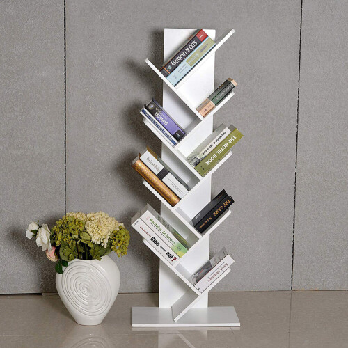 Living And Home (White, 9 Tier) Freestanding Tree Bookshelf Wood Display Shelf Organiser 2