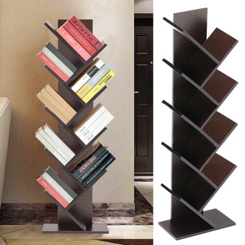 Living And Home (Black Walnut, 9 Tier) Freestanding Tree Bookshelf Wood Display Shelf Organiser