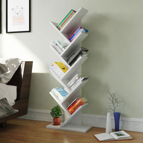Living And Home (White, 9 Tier) Freestanding Tree Bookshelf Wood Display Shelf Organiser 1