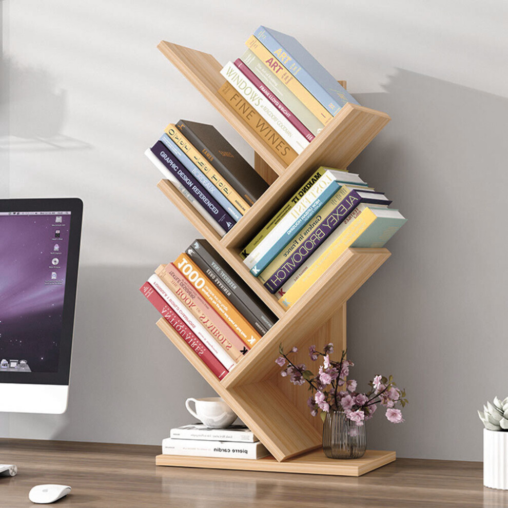 (Wood, 5 Tier) Freestanding Tree Bookshelf Wood Display Shelf Organiser