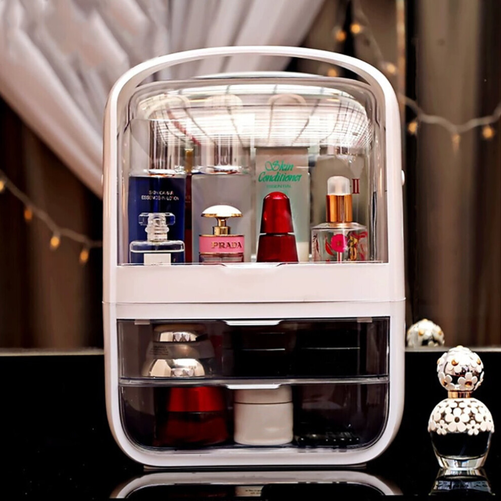(White, 26*18*36cm) Cosmetic Organizer with Lid Jewelry Toiletry Storage Box Dressing Table Vanity