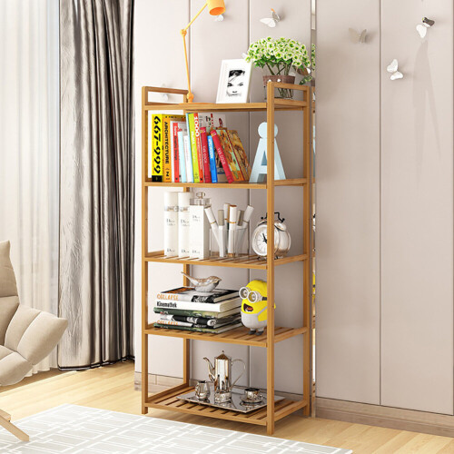 Living And Home (128*35*25cm, 5 Tier) Tiered Bamboo Wood Bookcase Storage Shelf 1