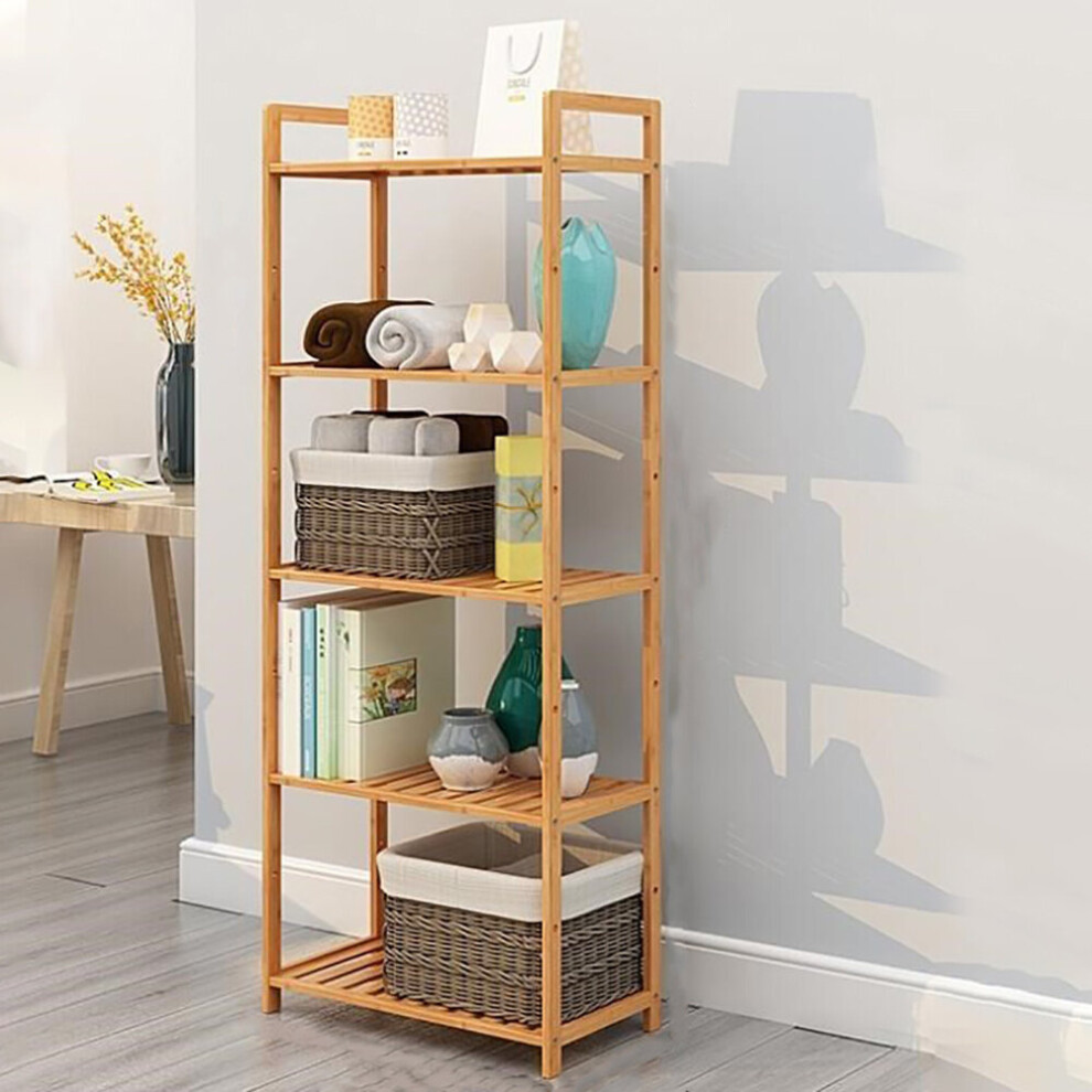 (128*35*25cm, 5 Tier) Tiered Bamboo Wood Bookcase Storage Shelf