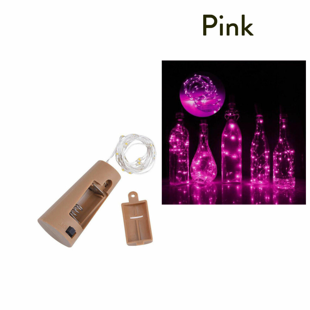 (Pink) 4Pcs 1M LED Cork Shaped Copper Wire String Light Wine Bottle DIY