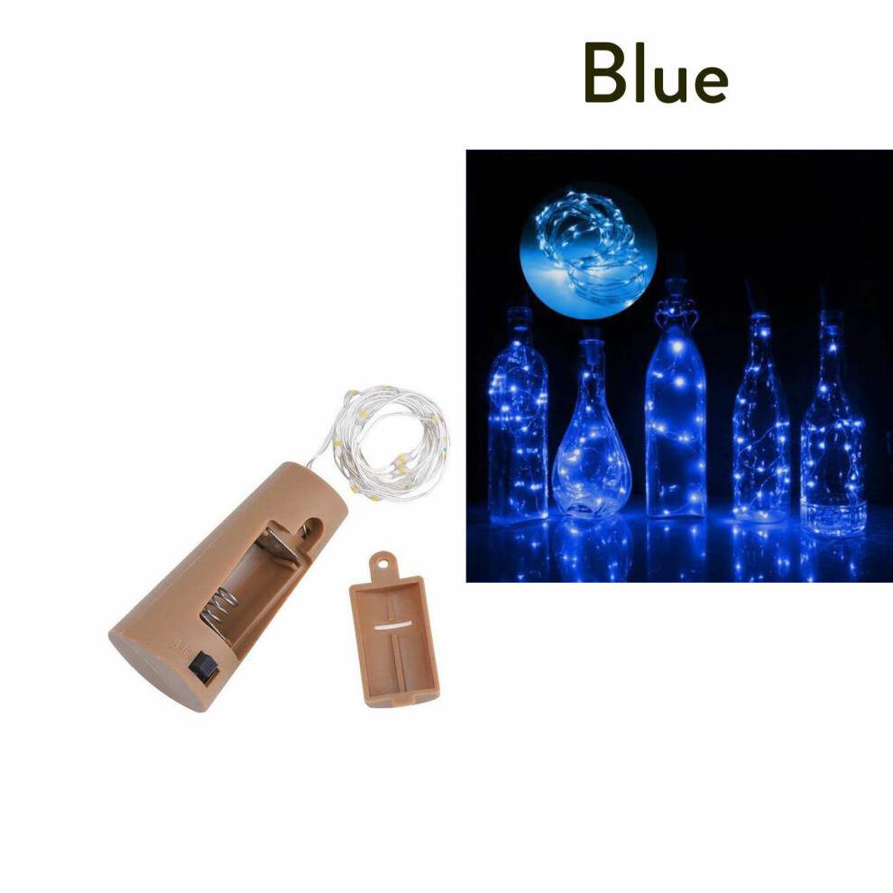 (Blue) 4Pcs 1M LED Cork Shaped Copper Wire String Light Wine Bottle DIY