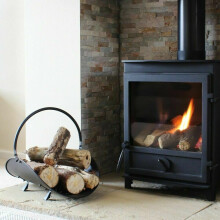Black Steel Cast Iron Firewood Fireplace Log Holder Basket With Handle