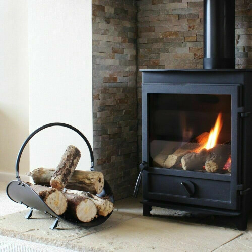 Black Steel Cast Iron Firewood Fireplace Log Holder Basket With Handle