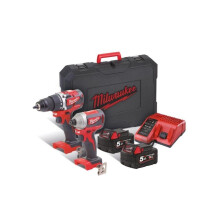 Milwaukee M18 BLPP2A2-502x Brushless Twin Kit (4933464523) - Hammer Drill/Driver & 1/4 in Hex Impact Driver, 2x Batteries