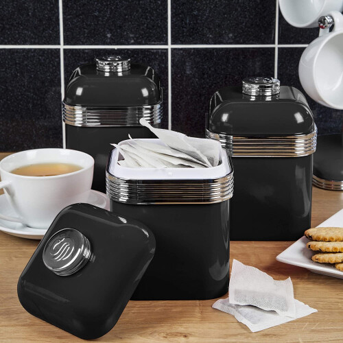 Swan Swan Retro Kitchen Storage Canisters Iron Square Black 1 Litre Set 3 1