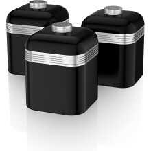 Swan Retro Kitchen Storage Canisters Iron Square Black 1 Litre Set 3