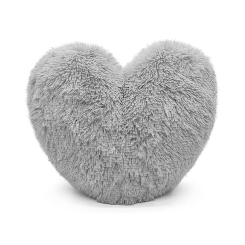 (Silver) Teddy Heart Fleece Shape Fluffy Filled Cushion