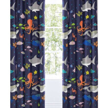Bedlam Kids Sea Life Glow In The Dark Lined Pencil Pleat Curtains, Multi, 66 x 72 Inch