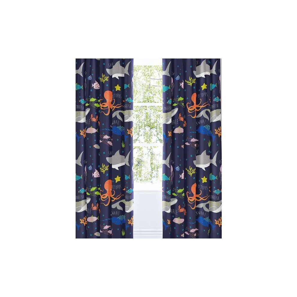 Bedlam Kids Sea Life Glow In The Lined Pencil Pleat Curtains, Multi, 66 X 72 Inch Dark Under The Sea