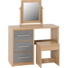 Seville 3 Drawer Dressing Table Set Grey High Gloss/Light Oak